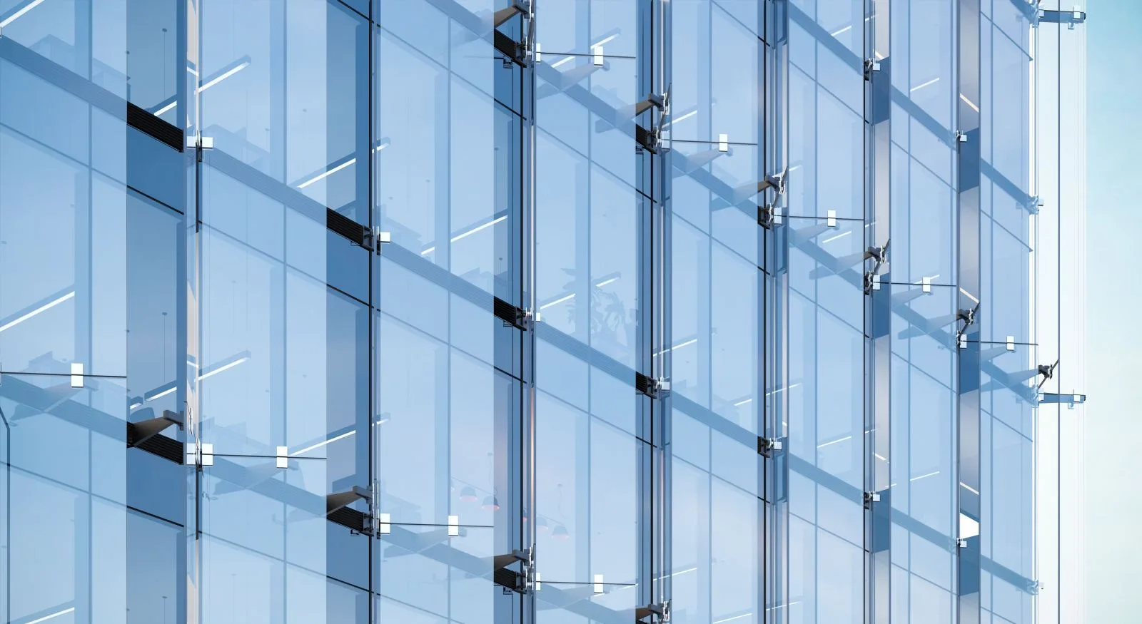 Glass curtain wall panels with structural fixings