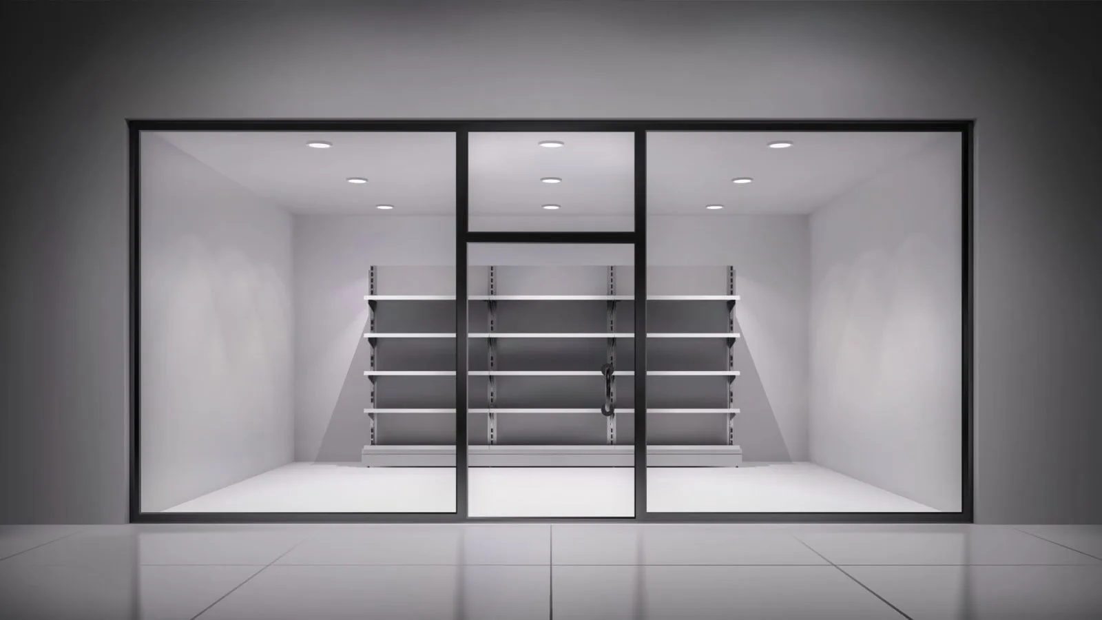 Black aluminium shop front with full-height glazing