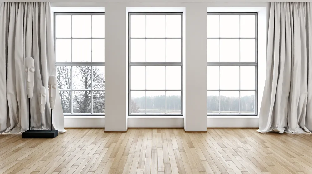 Modern aluminium windows in a bright London living room